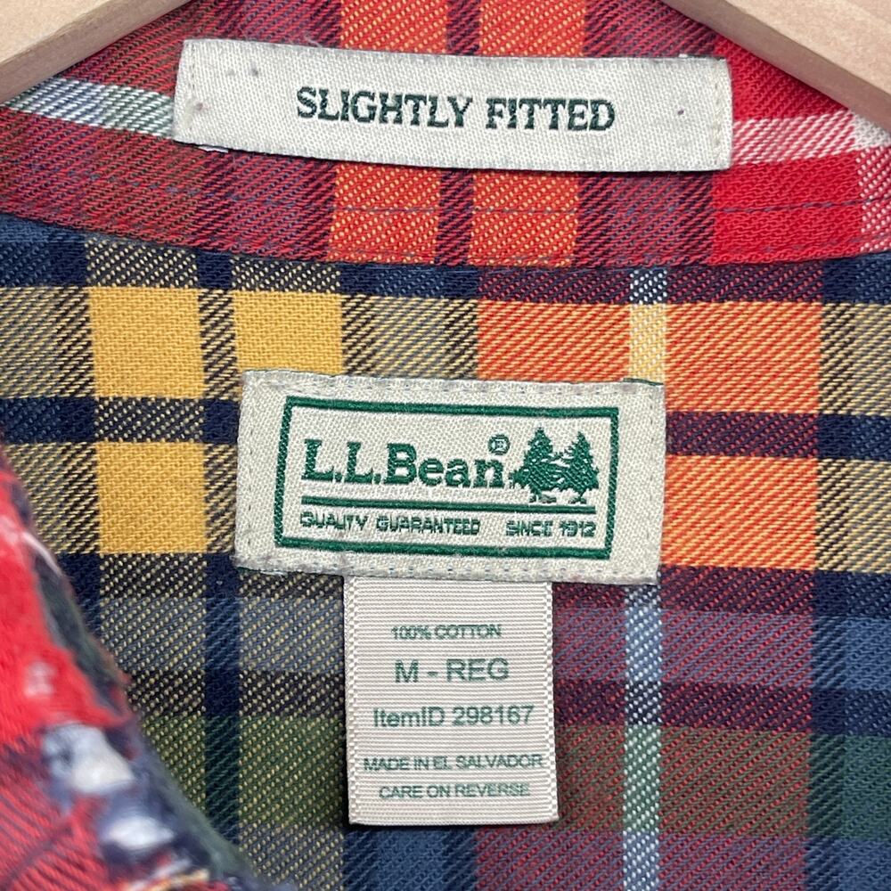 LL BEAN Shirt Mens M Scotch Plaid Flannel Slightly Fitted Button Down Red Green - Picture 5 of 14